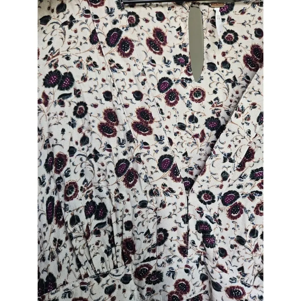 Free People Some Like It Hot Floral Bohemian Long Sleeve Jumpsuit Sz 8 Hippie